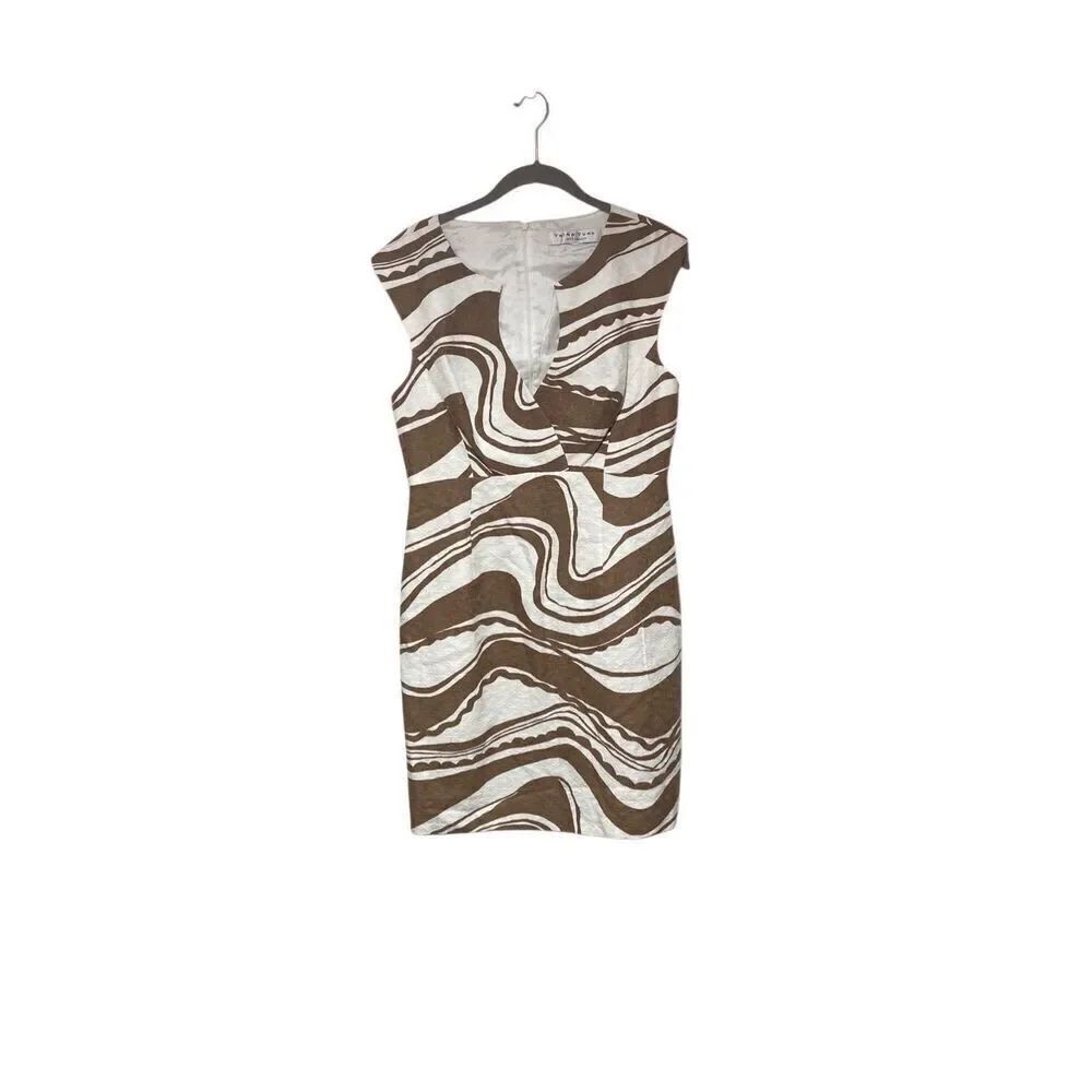 Trina Turk Women’s Sleeveless Sheath Fitted Brown White Swirl Dress Size Med